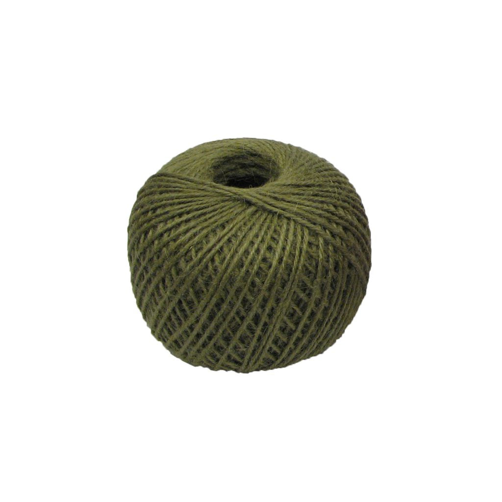 Ball of green twine on a white background