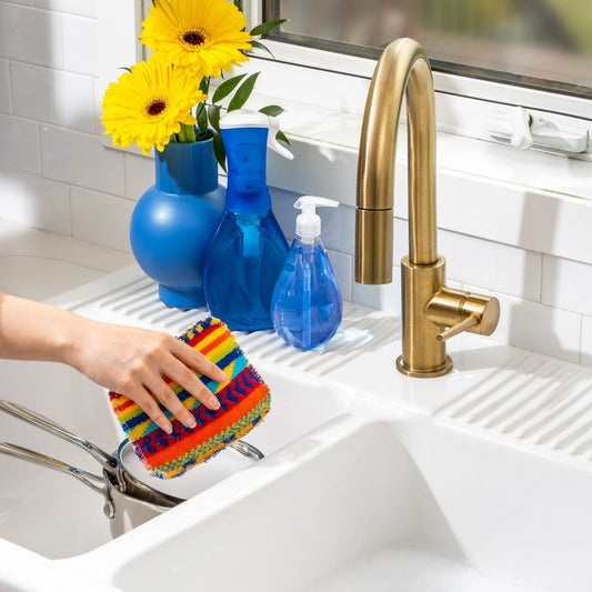 Cleaning with a EuroScrubby dish scrubber