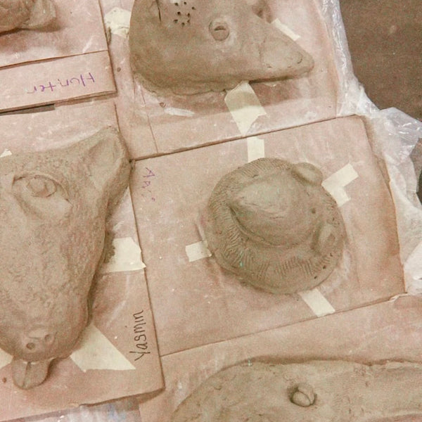 Hand sculpted in progress animal masks made in the Kadence Collective class, one of the raffle items