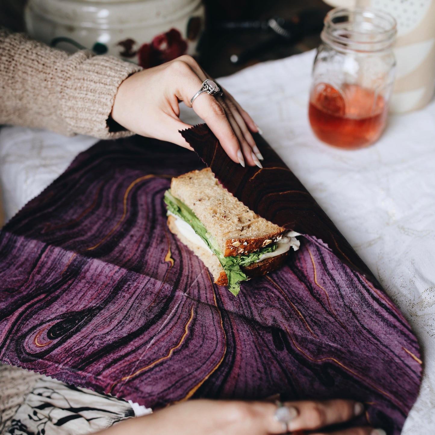 pretty purple beeswax wraps for sandwiches