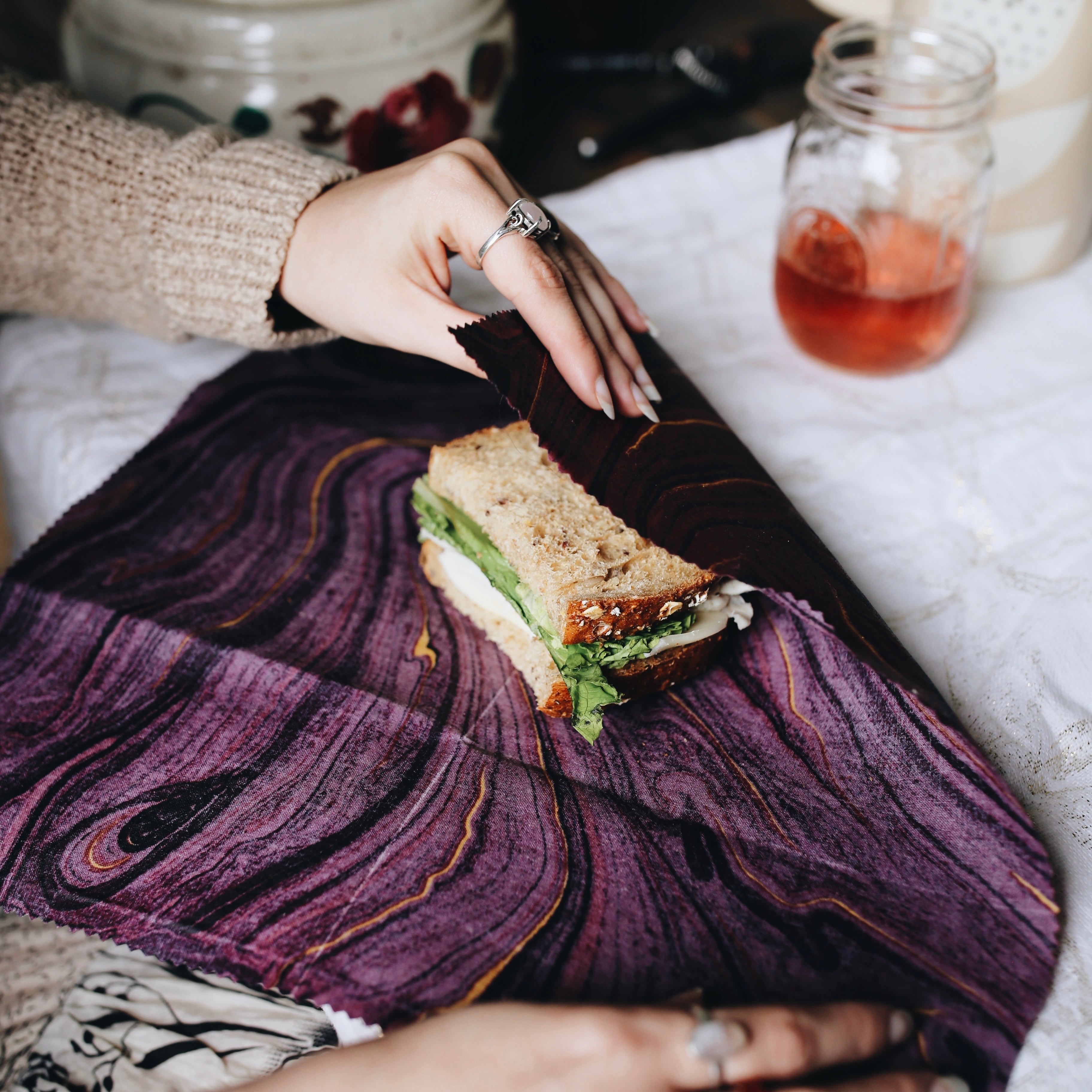 pretty purple beeswax wraps for sandwiches