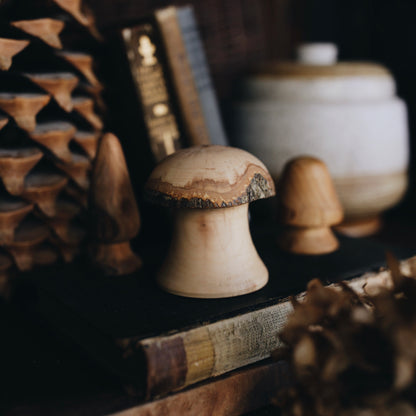 Wood Carved Treasures | mushrooms & spin tops