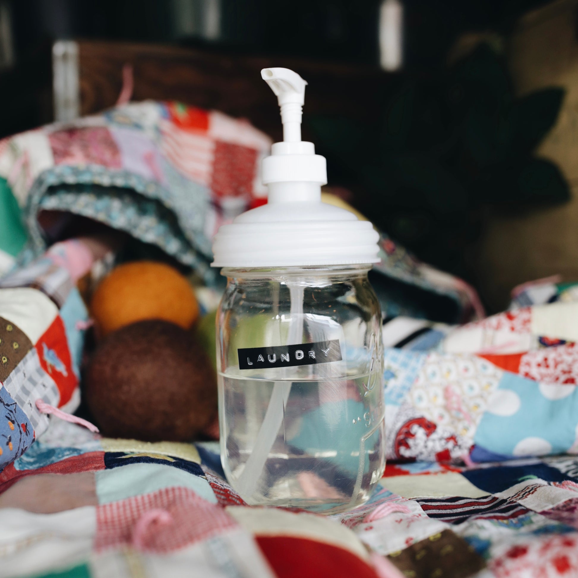 Eco friendly laundry detergent in upcycled refillable jar from Kindred Vancouver zero waste lifestyle store