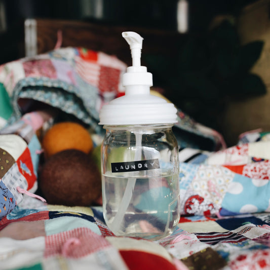 Eco friendly laundry detergent in upcycled refillable jar from Kindred Vancouver zero waste lifestyle store